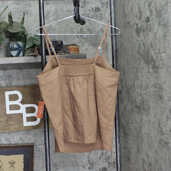 NEW State Of Day Sleeveless Pajama Shirt Top Linen Blend Natural Umber Brown M - Picture 2 of 7